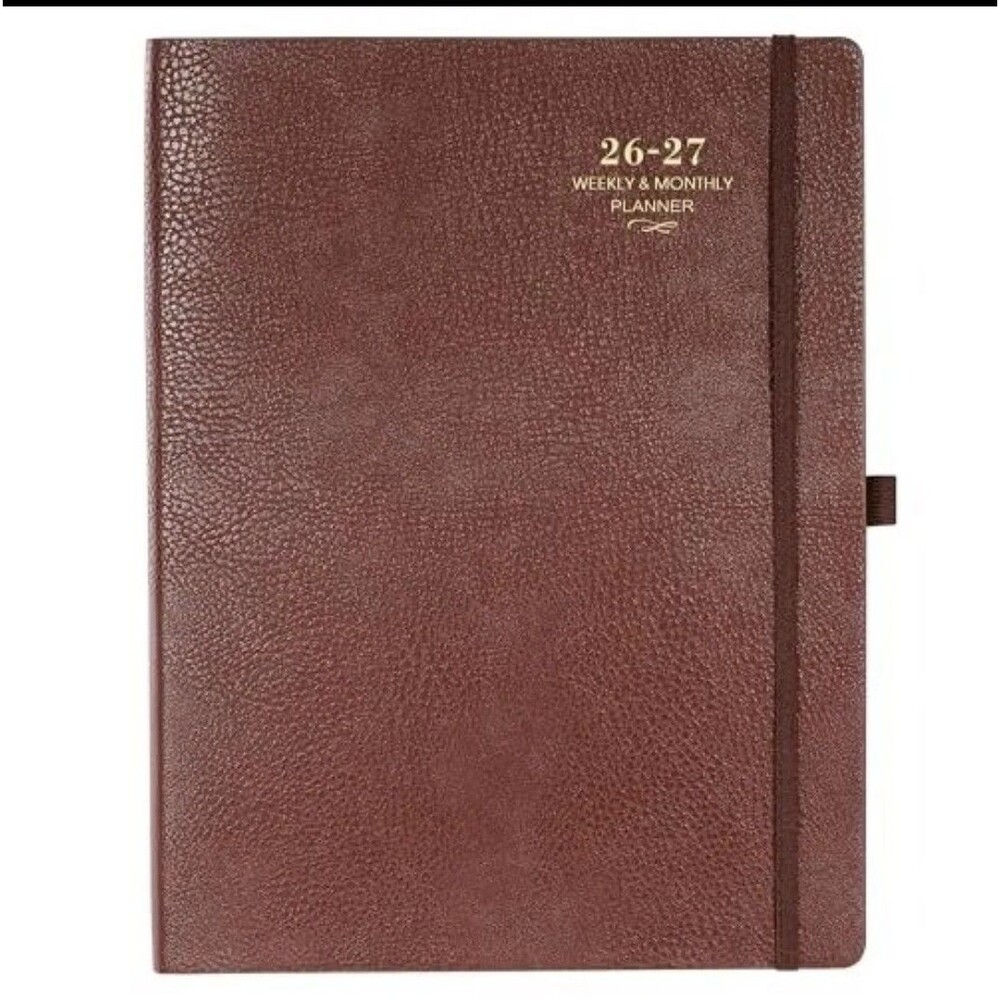 Monthly Planner 2026-2027 Twin-Wire Organizer Leather Cover 18M Planner, Brown